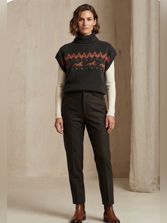 Seven7 Sweaters - 7 For All Mankind Women's Black Horse Fair Isle Mock Neck Knit Sweater Vest L